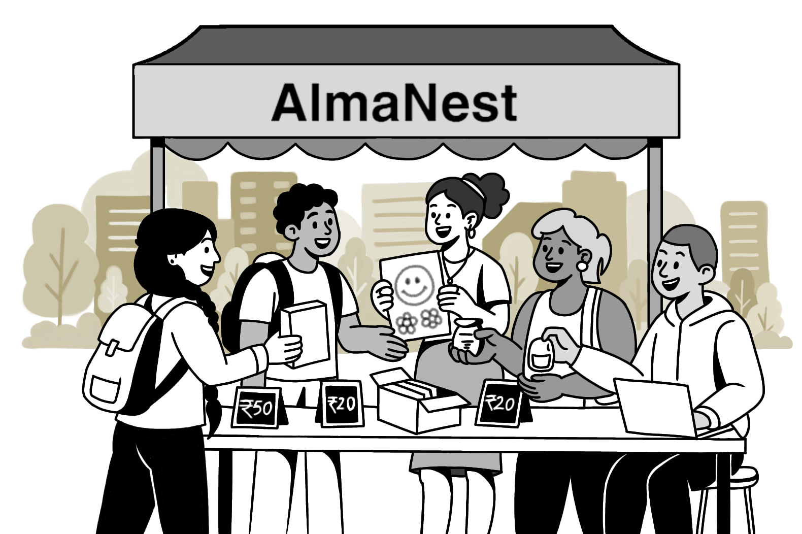 Students trading items on campus